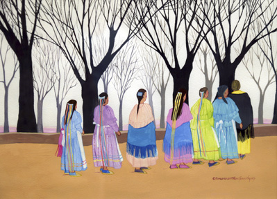 Ruthe Blalock Jones: Shawano Wa Quah (Shawnee Women) (Gouache on Arches) 2006