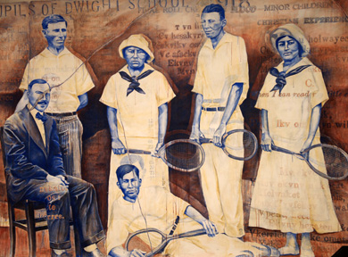 Dwight Mission Lawn Tennis Team (acrylic and graphite on canvas)