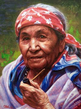 Cherokee Matriarch  (giclée with oil on canvas)