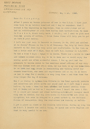 Fritz Becker letter page 1