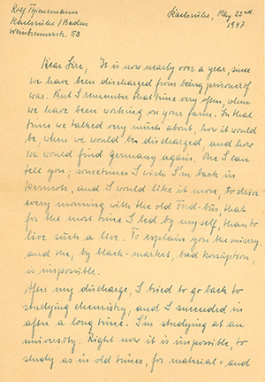 Thienemann letter page 1