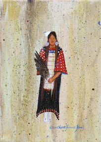 Ruthe Blalock Jones: Red & Blue Shell Dress Girl (Acrylic and glitter on canvas) 2006