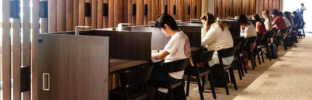 row of students at study carrels